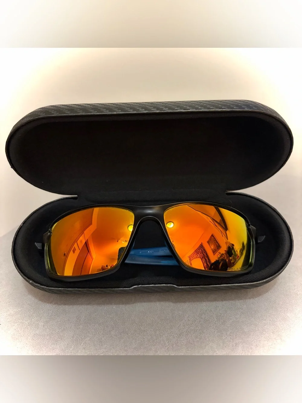 Oakley Carbon Shift Sunglasses with Orange Iridium Mirror Lenses -Black & Blue